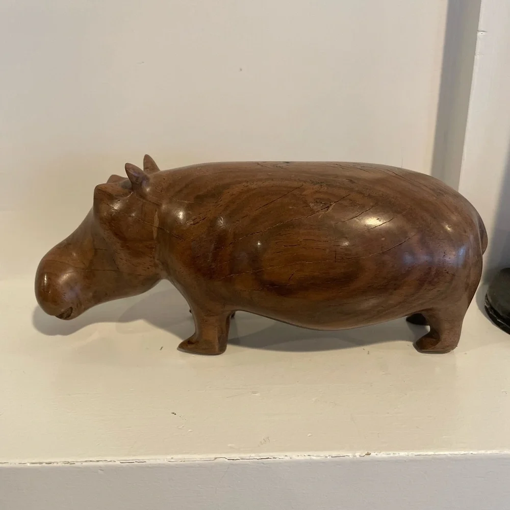 Hand Carved Wood African Hippopotamus Decor Object